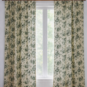 Floral Canvas Curtain Half Window | Light Filtering Curtain | Green Vintage Flower Curtain | 185cm